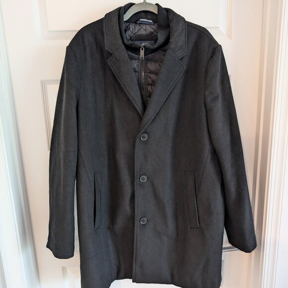 Dockers Men's Henry Wool Blend Top Coat Black - Picture 1 of 7